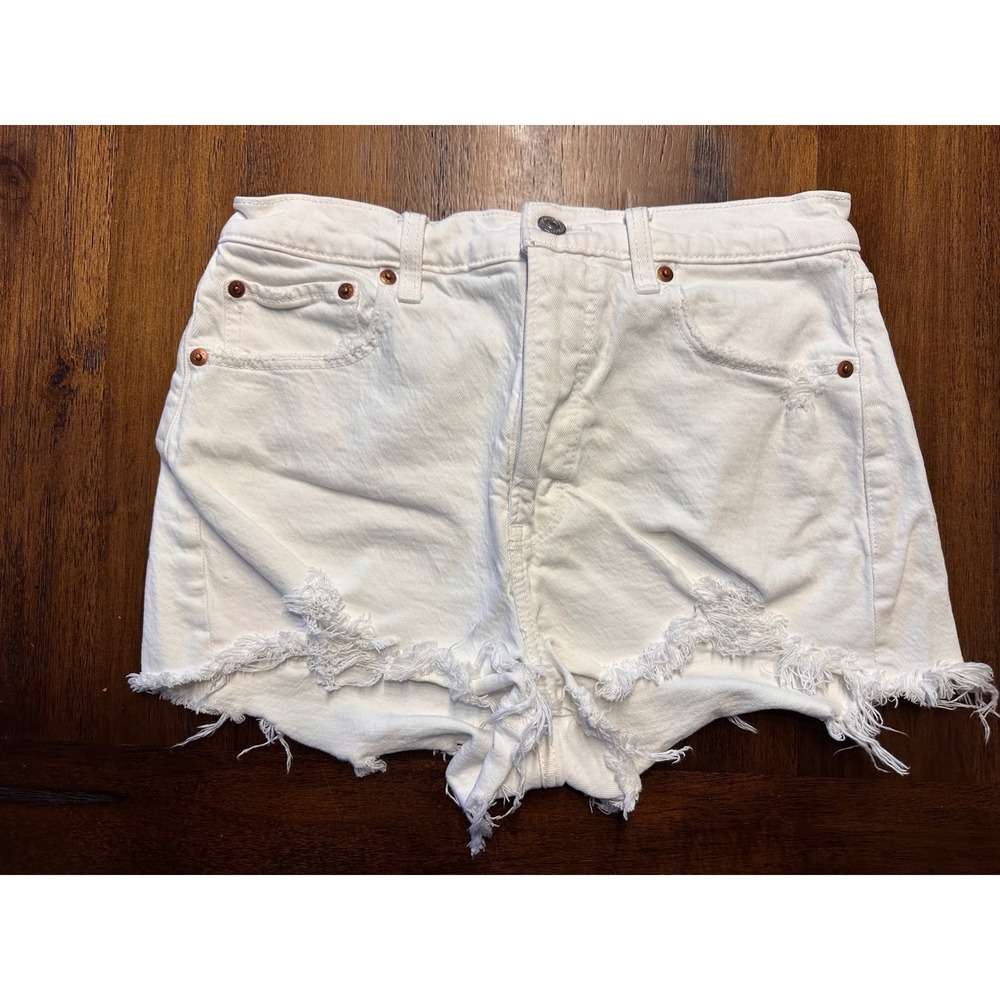 Abercrombie & Fitch The Mom Short High Rise White Distressed Denim Shorts 28 6